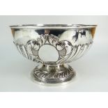 LATE VICTORIAN SILVER CIRCULAR PEDESTAL BOWL OF FLUTED FORM with blank oval cartouche within