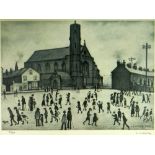 LAURENCE STEPHEN LOWRY limited edition (67/500) monochrome print - with numerous figures entitled '