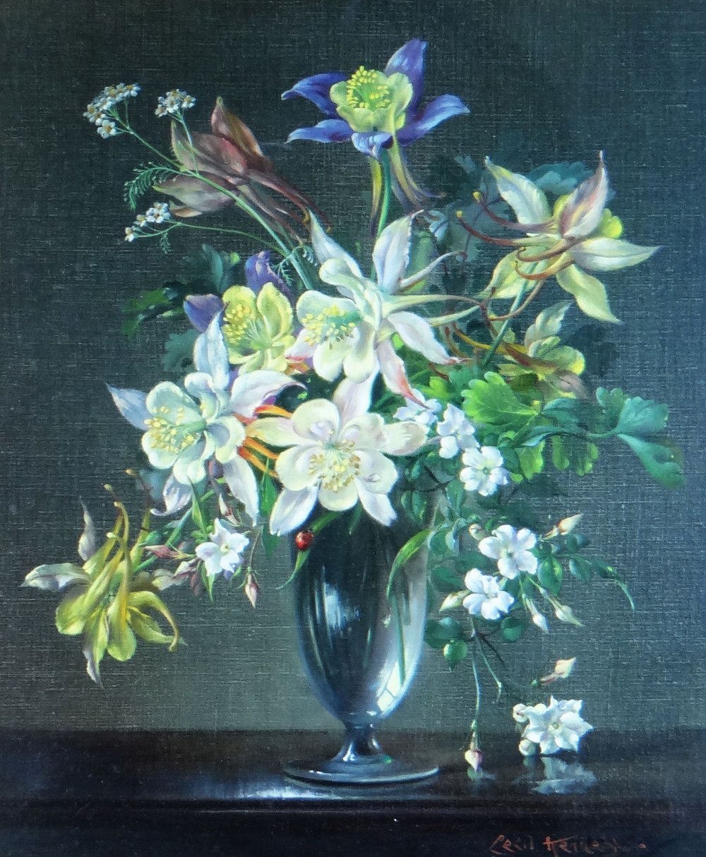 CECIL KENNEDY (1905 - 1997) oil on canvas - study of flowers in a glass vase, signed and entitled in