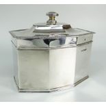 GEORGE V SILVER TEA CADDY OF CHAMFERED RECTANGULAR FORM. Sheffield 1929, James Dixon & Sons, 14 cm