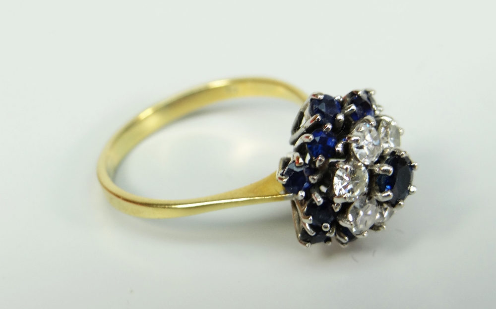 18CT YELLOW GOLD SAPPHIRE AND DIAMOND FLOWER CLUSTER RING (diamond total weight 0.36ct visual - Image 2 of 3
