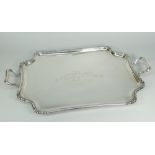 GEORGE V LARGE SILVER TWO-HANDLED TRAY with presentation inscription 'Presented to Mr & Mrs W Ross