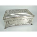 BELIEVED INDIAN SILVER RECTANGULAR CIGARETTE BOX overall decorated with figural scenes,