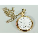 AN 18K GOLD GENTLEMAN'S POCKET WATCH AND YELLOW METAL CHAIN (believed 18k gold) by Tiffany & Co. The