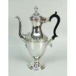 GEORGE III SILVER PEDESTAL COFFEE POT OF URN SHAPE with scrolled wooden handle and vase shape