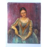 LATE 19th CENTURY ENGLISH SCHOOL oil on canvas, unframed - portrait of an elegant seated lady with a