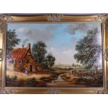 DURAN FAINE oil on canvas - rural Dutch village scene, signed, 59 x 90 cms