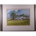 GERALD V GADD pastel - North Wales farmstead with sheep grazing, signed, 26 x 36.5 cms