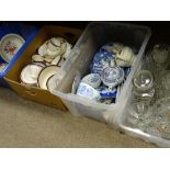 Good mixed quantity of blue and white pottery, vintage glassware with Victorian and later china