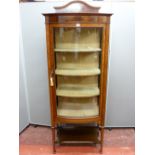 Bow fronted china cabinet, mahogany single door with shaped back rail and base shelf, 66cms x height