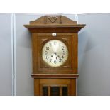 Silver dialled 1930's grandmother clock with pendulum, maker - William Watson, Liverpool, 183 cms