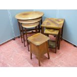 A vintage set of mahogany side tables, two further side tables etc