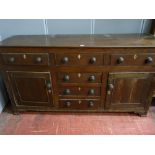 19th century Anglesey oak dresser base with associated rack, having a 'T' arrangement of six pine