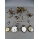 A silver cased open face key wind pocket watch with key, two further pocket watches and one other,