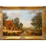 DURAN FAINE oil on canvas - rural Dutch village scene, signed, 59 x 90 cms