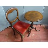 A Victorian mahogany tilt top tripod table and a mahogany balloon back dining chair