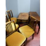 An antique mahogany Pembroke table, a gate leg dining table and a set of four Regency style chairs