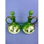 Pair of Victorian decanters with stoppers with Mary Gregory style decoration and rough pontil bases