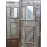 Moroccan style three fold dressing screen, 187 cms high and a quantity of clear glass unframed