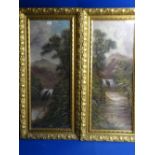 W COLLINS oils on board, a pair - waterfall and mountain scenes, signed, in good gilt frames, 85 x