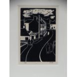 KAREL LEK limited edition 6/14 linocut - figures in a street, signed and entitled verso 'Sunday in