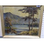 CHARLES B DICKENS oil on board - lake scene, 27 x 32 cms