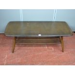 Ercol stylish coffee table with spindled under tier, 36 cms high, 100 cms long, 45 cms wide