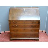 Circa 1820 oak bureau with fall front, nicely fitted interior, 96 cms x 105 cms