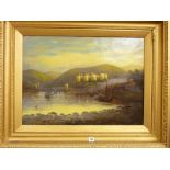 ELIZA WOODCOCK oil on canvas - Conwy Castle, Bridge, Harbour and boats from the Marine Walk side,