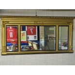 Regency style gilt triple mirror overmantel, 71 cms high, 154 cms wide