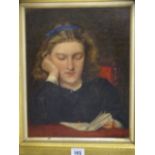 GRIFFITHS well executed oil on board - portrait study of a young girl reading a book, 30 x 24 cms