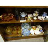 A mixed quantity of pottery and glassware including Masons Mandalay, carnival glass etc (on two