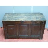 Late 18th Century three panel antique oak blanket chest, 1714 date carved to front, 117 cms x H67