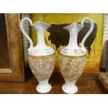 Pair of Doulton Slaters lace pattern vases, 28 cms high