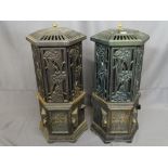Pair of heavy cast metal electric heaters, 78 cms high E/T