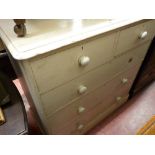 Victorian painted pine chest of two short over three long drawers with ceramic knobs and a twin flap