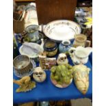 Good mixed collection of Majolica, Art Deco, Studio and Utility pottery and porcelain with a small