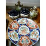 Japanese Imari charger, a pair of Satsuma pot pourri pots and a hand painted pair of Noritake twin