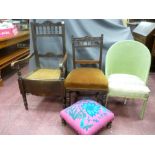 Vintage cane work seated commode, Lloyd loom style bedroom chair, Edwardian rocker with carved crest