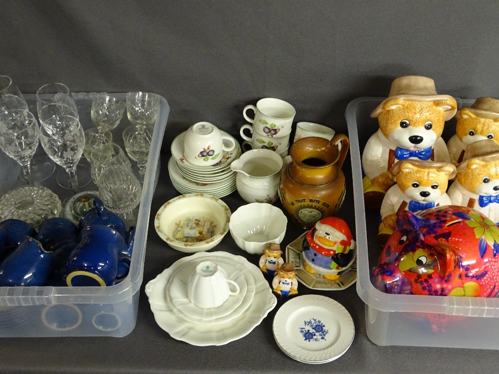 Royal Crown Derby teaware, Doulton Lambeth 'He that Buys….' jug (A/F), Denby coffeeware, teddy