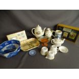 Miscellaneous porcelain to include Wedgwood, Royal Doulton 'Sam Weller' and similar, Bells Whisky