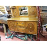 Polished 1930's mirror backed sideboard, the back having twist supporting pillars over a base of two