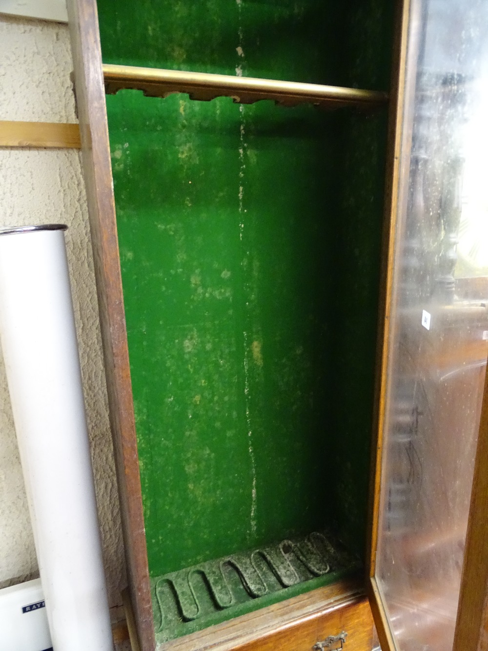 Polished single glazed door floorstanding gun cabinet with base drawer and a polished, same period - Image 2 of 2