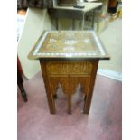 Victorian Persian type multi-wood and mother of pearl inlaid side table, 62 cms high, 45 cms