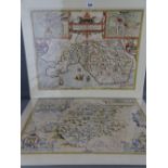 Two antique hand coloured maps - 'Montgomery Shire', described by Christopher Saxton, published by