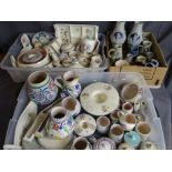 Two plastic crates containing a large quantity of mainly Poole pottery and a box of German stoneware