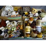 Four large boxes of miscellaneous household items including Teachers Whisky jar, Taunton Vale