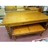 Victorian style reproduction pine kitchen table on turned supports, 77 cms high, 181 cms wide, 92