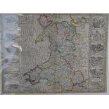 Rare Overton Atlas map of North Wales, unframed with slight colour tinting and town plans to the