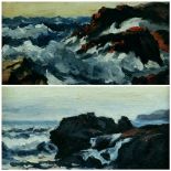 DAVID GRIFFITHS MBE oil on board, a pair - rough seas, signed and dated '79, 19 x 24cms